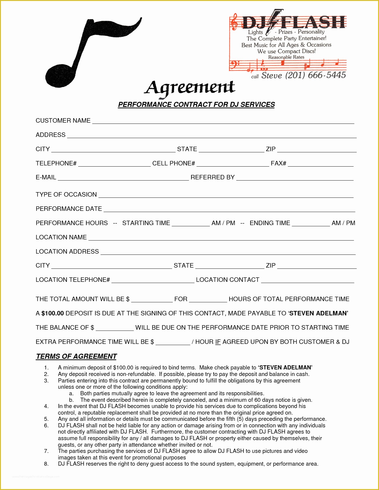 Dj Contract Template Free Of Professional Template Samples For General 