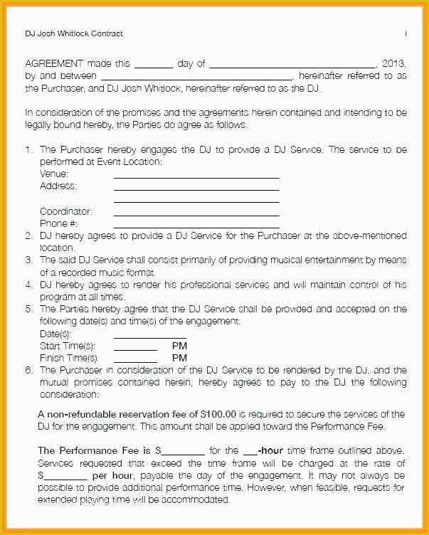 Dj Contract Template Free Of Reservation Contract Template 7 Entertainer Contract