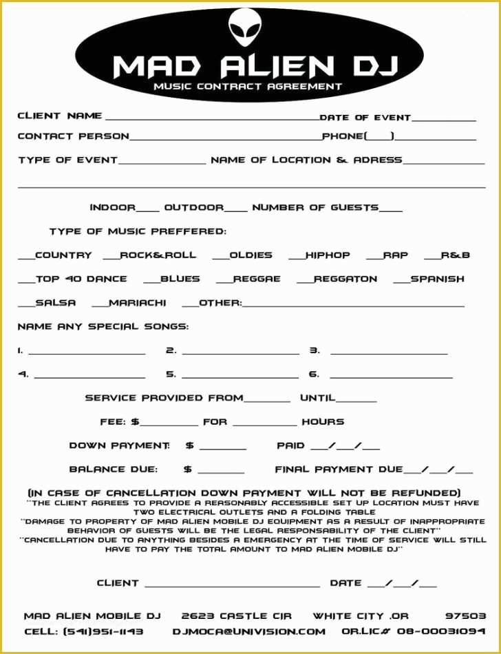 Dj Contract Template Free Of Template Dj Contract Template