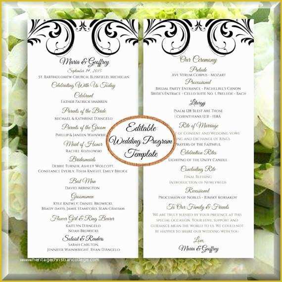 Do It Yourself Wedding Programs Templates Free Of Black Swirl Printable Wedding Program Editable Template Diy