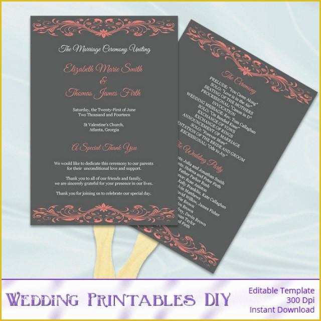 Do It Yourself Wedding Programs Templates Free Of Coral and Gray Wedding Program Fan Template Diy Ceremony
