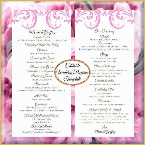 Do It Yourself Wedding Programs Templates Free Of Hot Pink Swirls Wedding Program Editable Template Printable