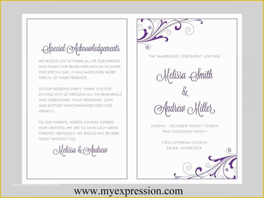 Do It Yourself Wedding Programs Templates Free Of Wedding Program Template – Swirl and Flourish Purple