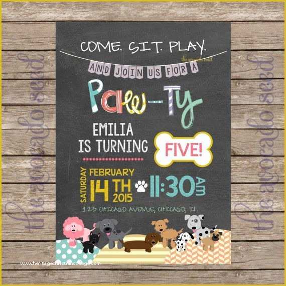 Dog Birthday Party Invitations Templates Free Of Adorable Doodle Modern Chalkboard Style Dog Party Paw Ty