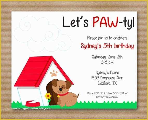 Dog Birthday Party Invitations Templates Free Of Dog Birthday Invitation Puppy Birthday by Paperhousedesigns