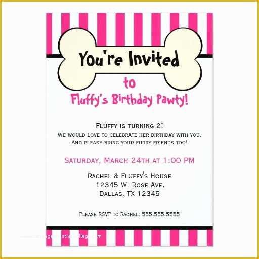 Dog Birthday Party Invitations Templates Free Of Dog Bone Pink Striped Birthday Party Invitation