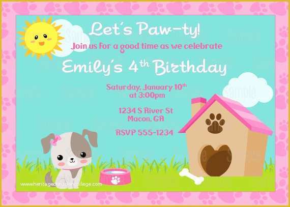 Dog Birthday Party Invitations Templates Free Of Printable Puppy Dog Birthday Party Invitation