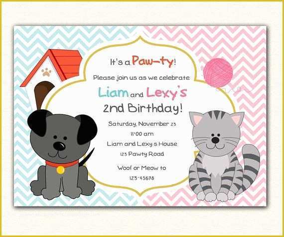 Dog Birthday Party Invitations Templates Free Of Puppy and Kitten Birthday Invitation Printable Pet Dog