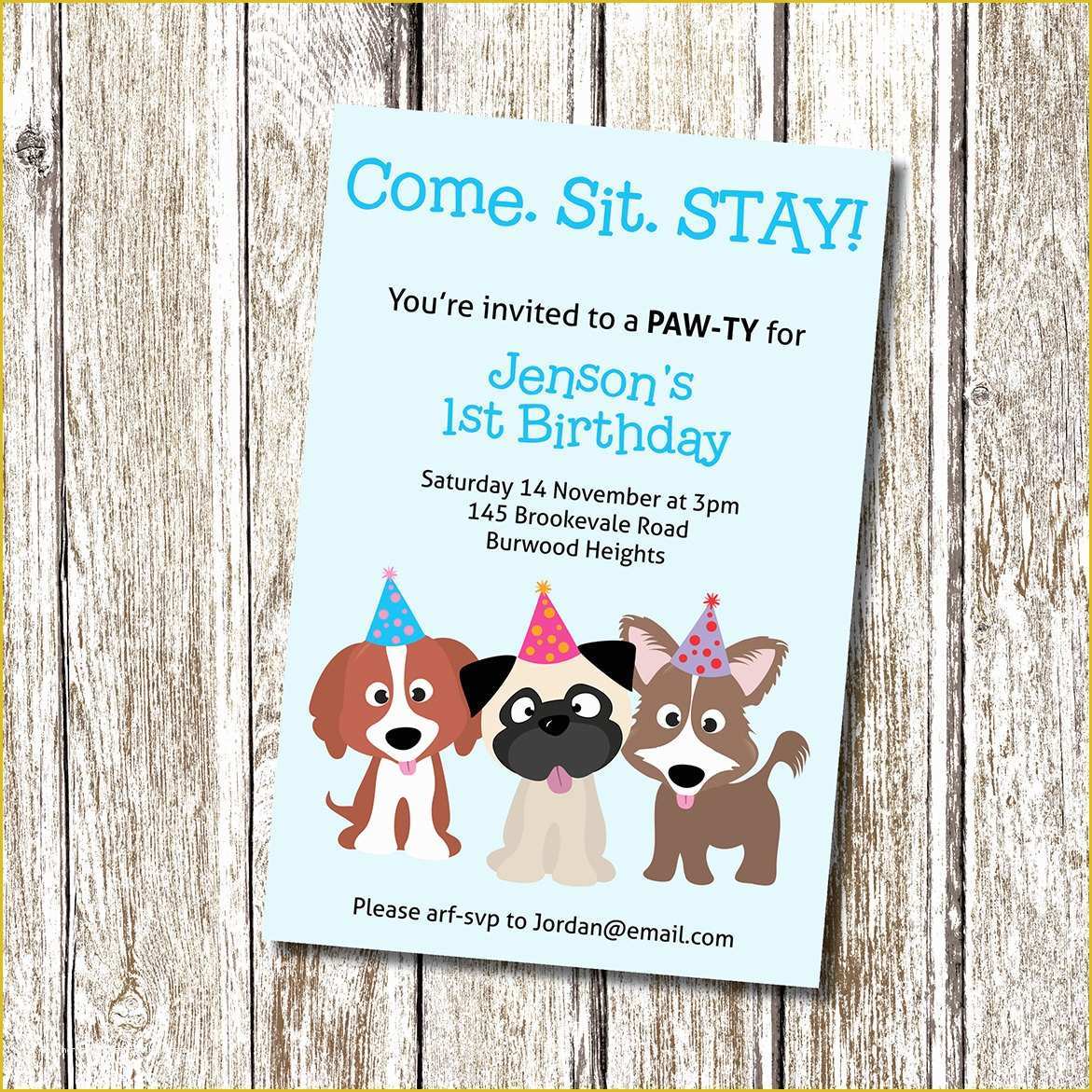 Dog Birthday Party Invitations Templates Free Of Puppy Party Invitation E Sit Stay Printable and