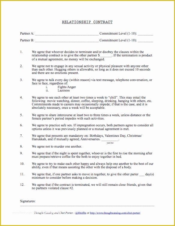 Dom Sub Contract Template Free Of Boyfriend Contract Agreement