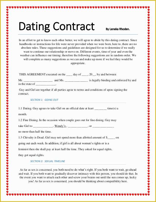 Dom Sub Contract Template Free Of Dating Contract
