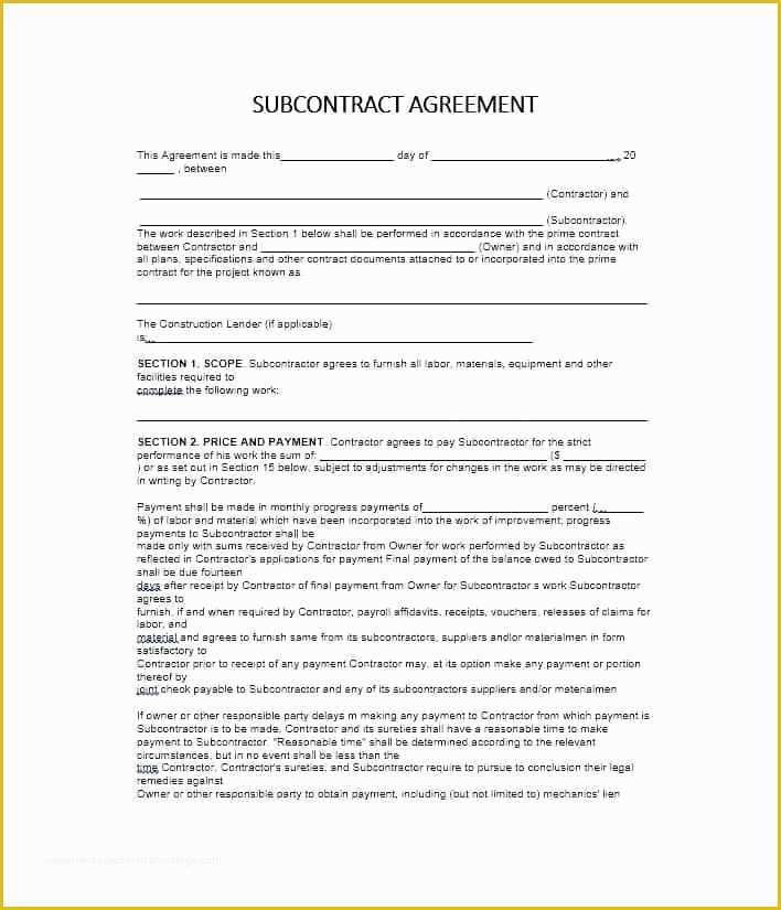 Dom Sub Contract Template Free Of Subcontract Template Related Post Free Template