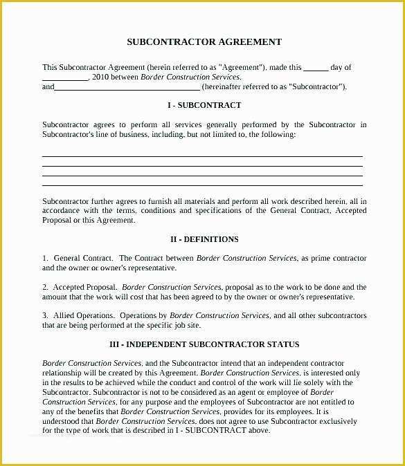 Dom Sub Contract Template Free Of Subcontract Template Subcontractor Invoice Template