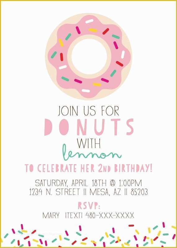 Donut Invitation Template Free Of Donut Birthday Party Invitation Doughnut Custom Colors