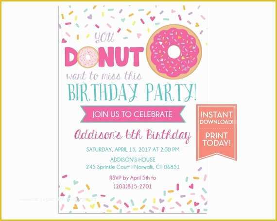 Donut Invitation Template Free Of Donut Party Invitation Template Birthday Printable Girls