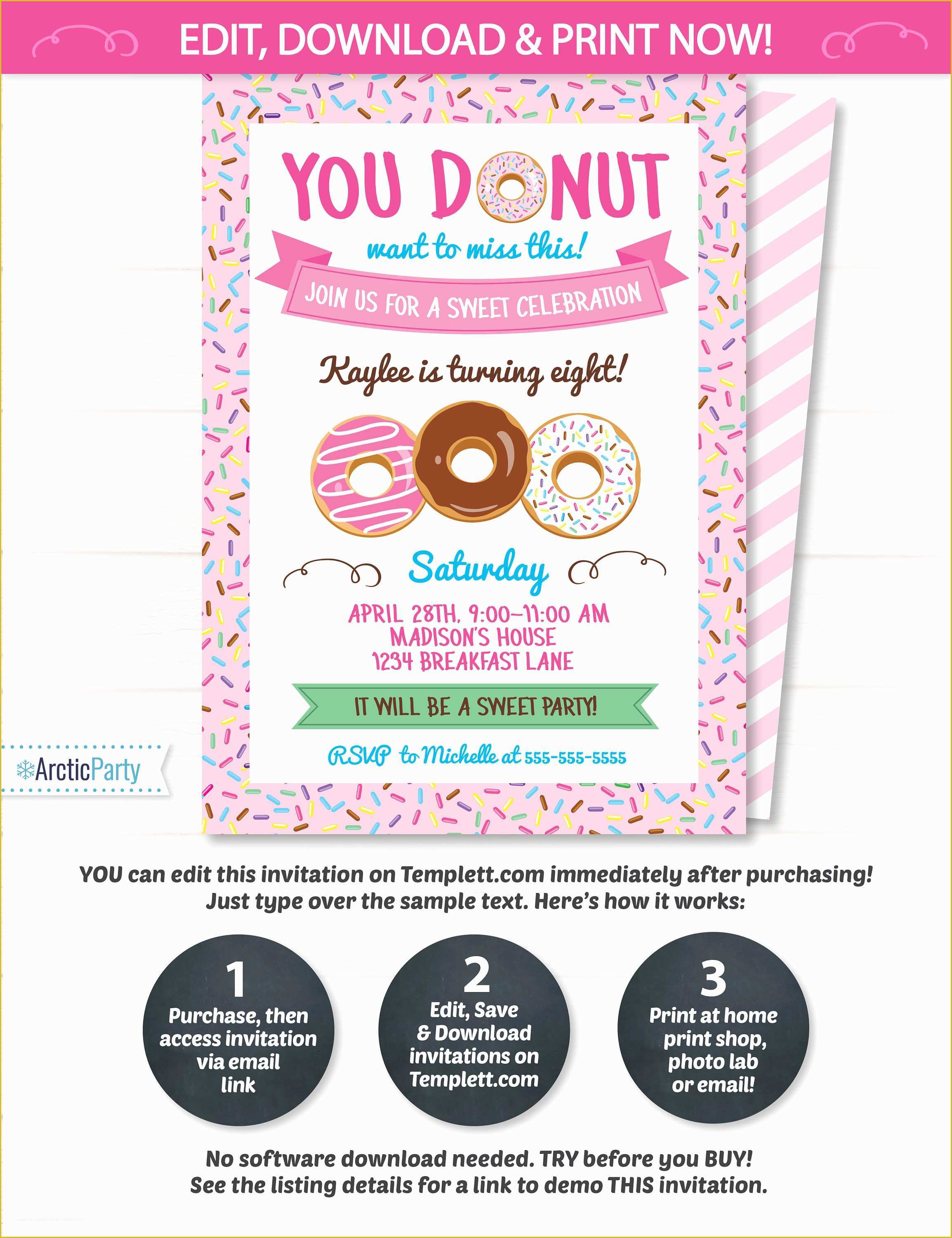 Donut Invitation Template Free Of Donut Party Invitations Donut themed Party Invitation