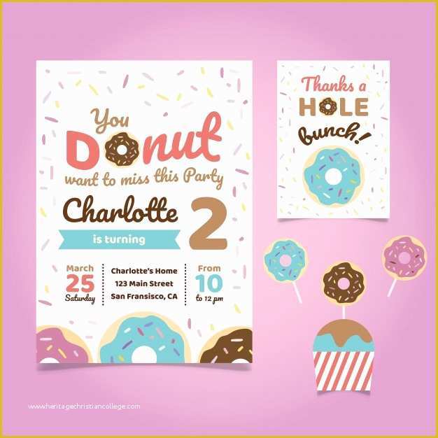 Donut Invitation Template Free Of Donut theme Birthday Party Invitation Vector