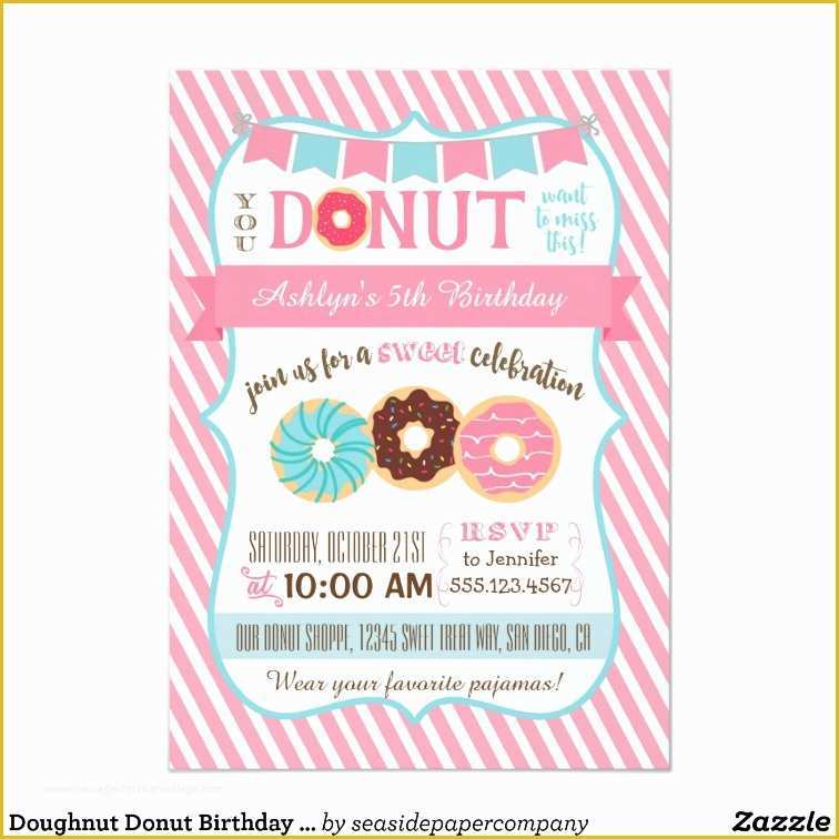 Donut Invitation Template Free Of Doughnut Donut Birthday Party Invitation Pink Girl