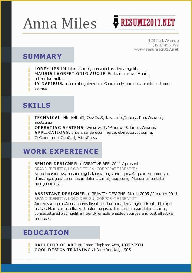 Download Free Resume Templates 2017 Of Resume format 2017 16 Free to Word Templates