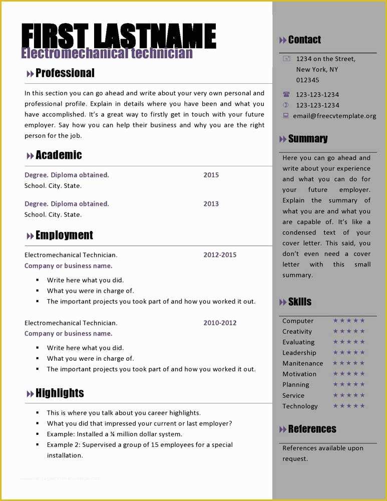 Download Microsoft Word Resume Templates Free Of Free Curriculum Vitae Templates 466 to 472 – Free Cv