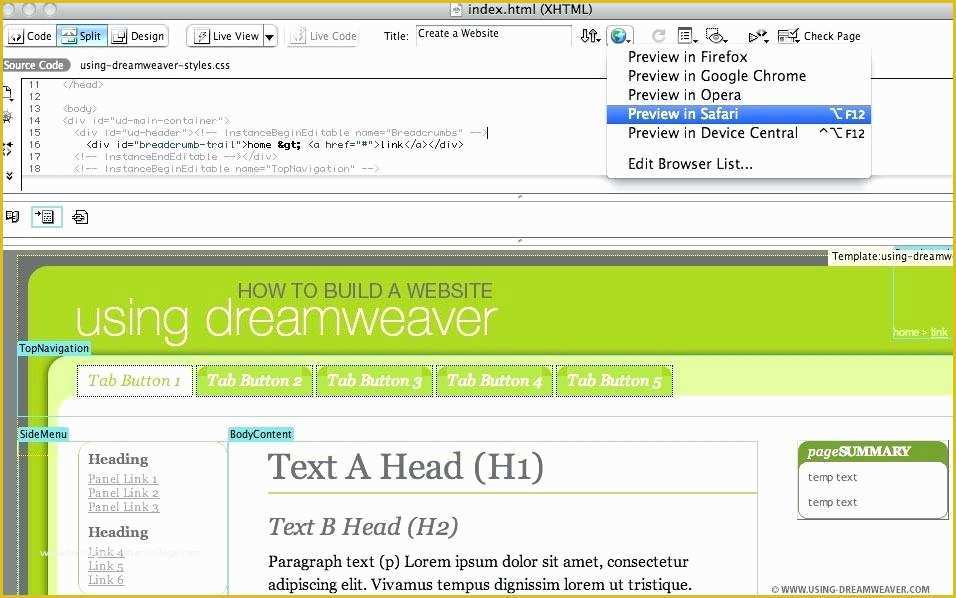 Dreamweaver Photo Gallery Templates Free Of Create A Page From Template How to Use Dreamweaver
