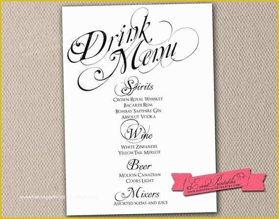 Drink Menu Template Free Of 1000 Ideas About Wedding Drink Menu On Pinterest