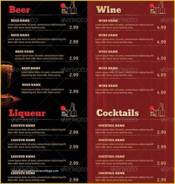 Drink Menu Template Free Of 21 Sample Drink Menu Templates