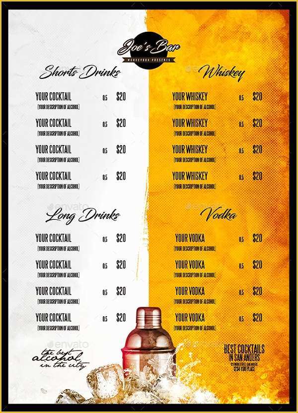 Drink Menu Template Free Of 23 Cocktail Menu Template Free & Premium Psd Ai Vector