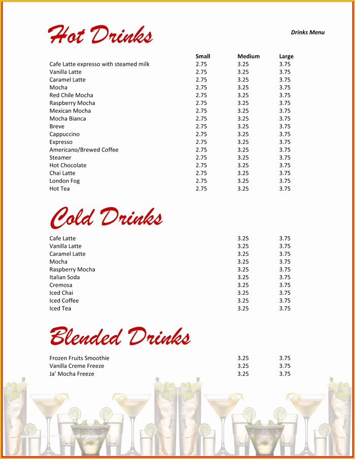 Drink Menu Template Free Of 5 attractive Drink Menu Templates for Your Bar Business