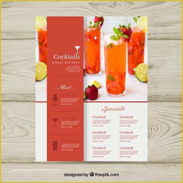 Drink Menu Template Free Of Cocktail Menu Template with Photo Vector