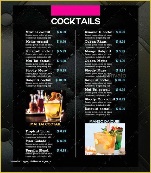 Drink Menu Template Free Of Cocktail Menu Templates – 54 Free Psd Eps Documents