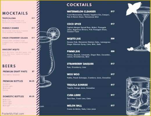 Drink Menu Template Free Of Customize Free Cocktail Menu Templates