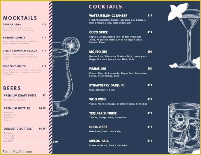 Drink Menu Template Free Of Customize Free Cocktail Menu Templates