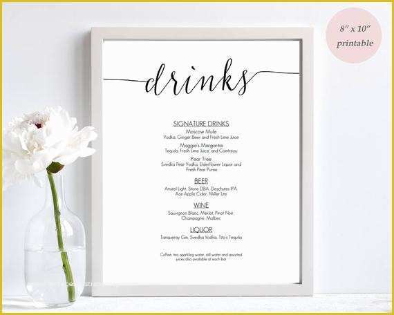 Drink Menu Template Free Of Drinks Menu Template Printable Wedding Bar Sign Editable