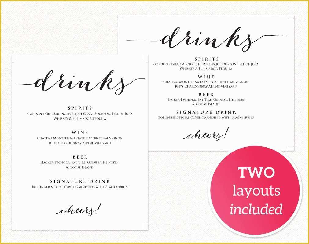 Drink Menu Template Free Of Wedding Drinks Menu · Wedding Templates and Printables