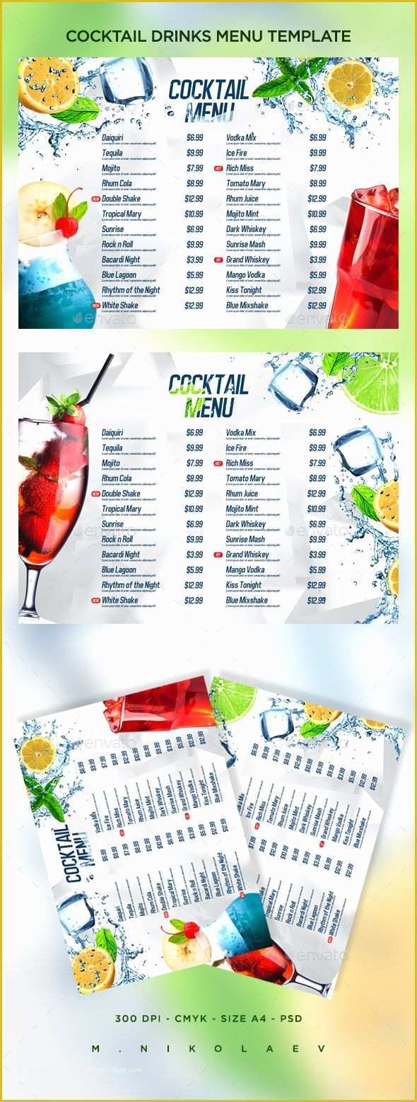Drinks Menu Template Free Download Of Cocktail Drinks Menu V8