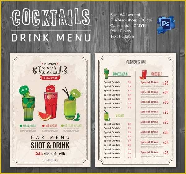 Drinks Menu Template Free Download Of Cocktail Menu Template – 45 Free Psd Eps Documents