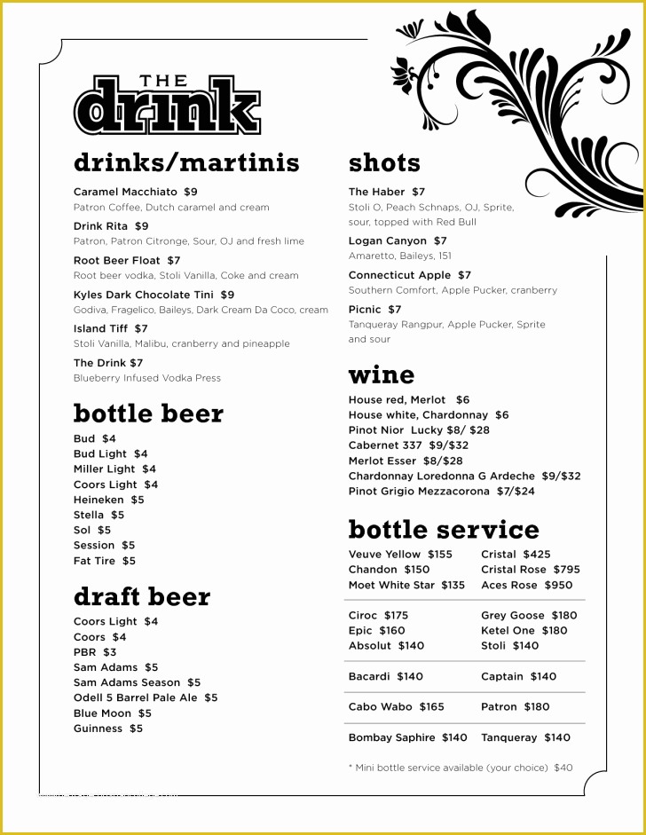 Drinks Menu Template Free Download Of Template Drink Menu Template