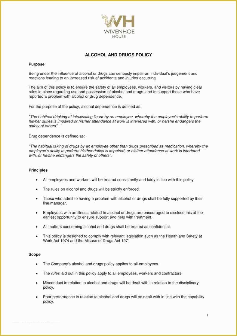 Drug Free Workplace Policy Template Of 5 Drug &amp; Alcohol Policy Templates Pdf Doc