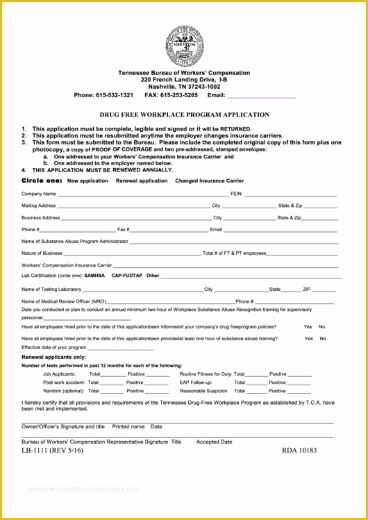 Drug Free Workplace Policy Template Of form Lb 1111 Drug Free Workplace Program Application