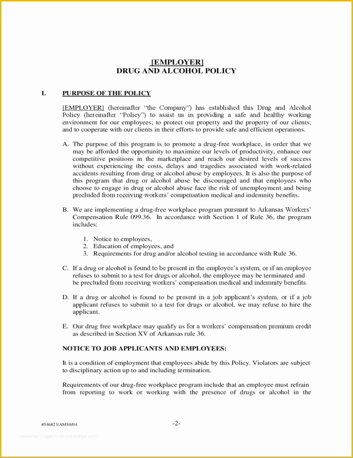 Drug Free Workplace Policy Template Of Sample Drug and Alcohol Policy Free Download