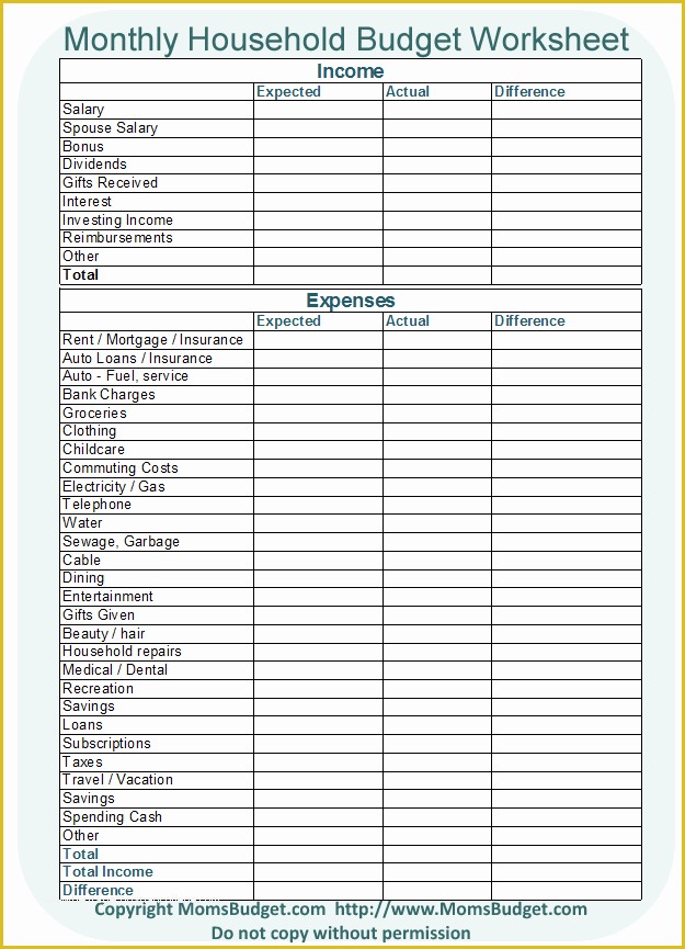 Easy Budget Spreadsheet Template Free Of Monthly Household Bud Worksheet Free Printable