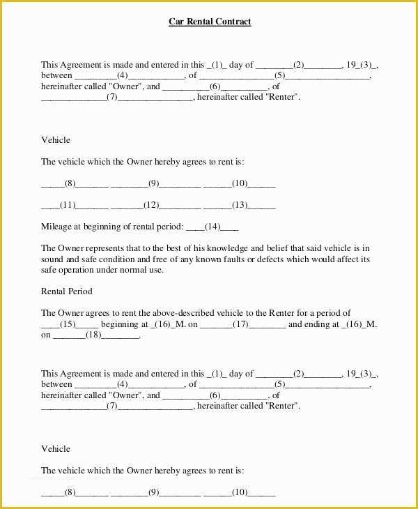 Easy Free Rental Agreement Template Of 17 Car Rental Agreement Templates Free Word Pdf format