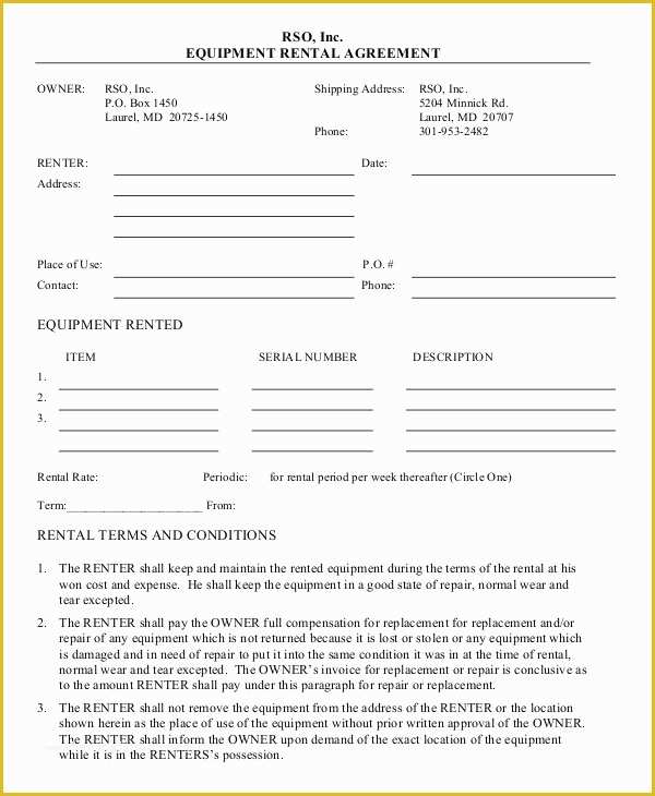Easy Free Rental Agreement Template Of Equipment Rental Agreement Template