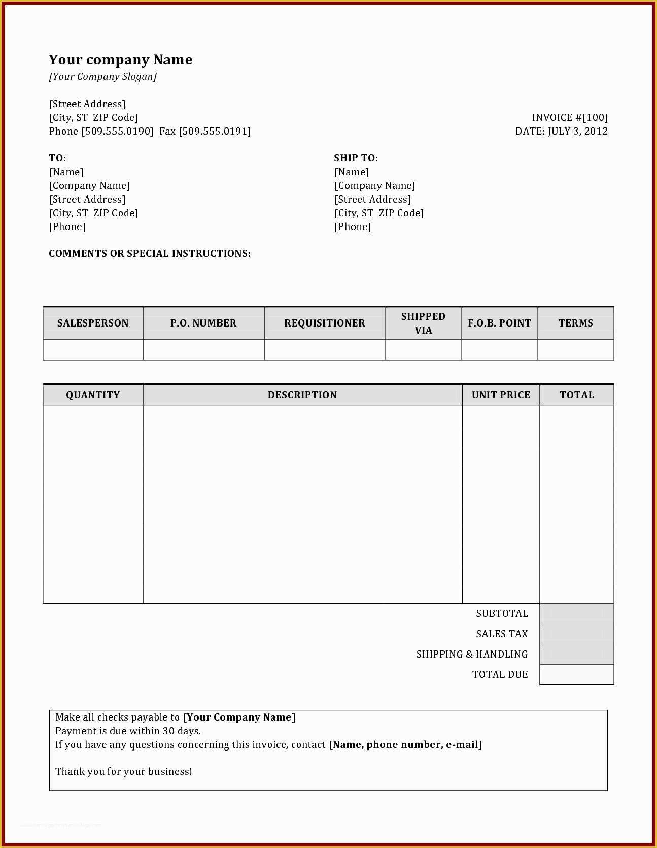 Easy Invoice Template Free Of Simple Invoice Template