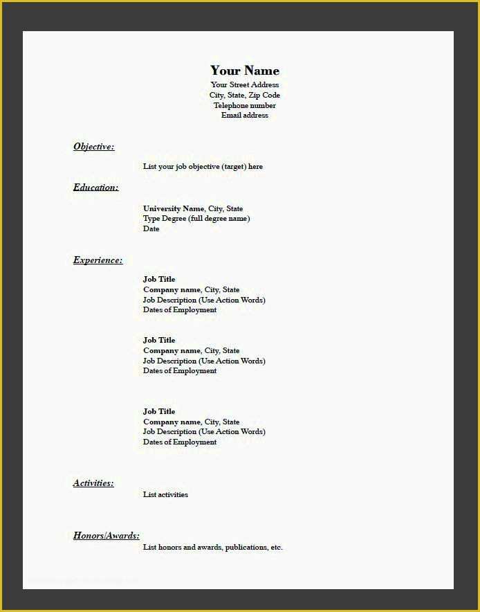 Easy Resume Template Free Of Easy Resume Templates with Fill In the Blanks