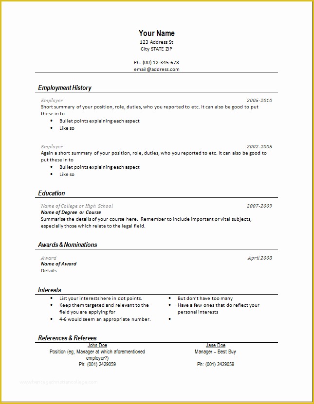 Easy Resume Template Free Of Personal Resuem Templates