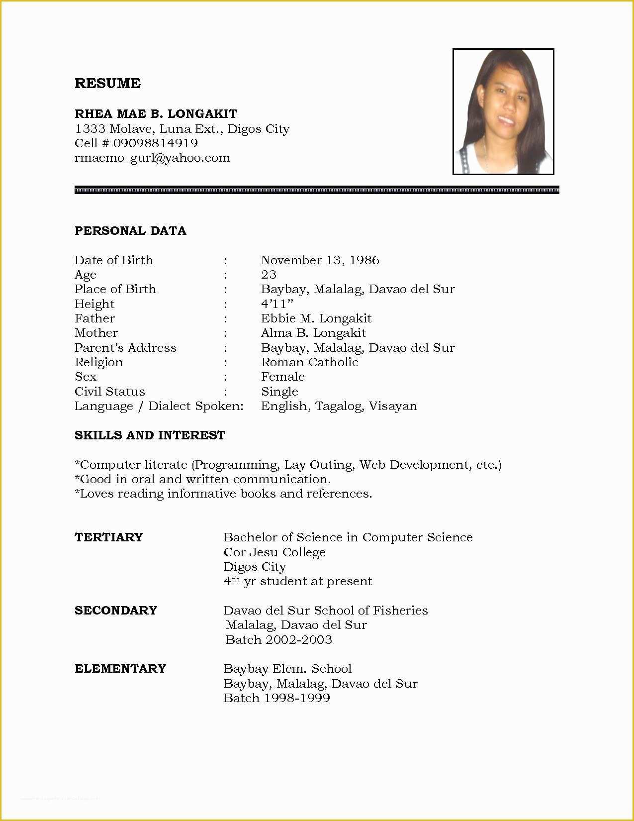Easy Resume Template Free Of Resume Sample Simple De9e2a60f the Simple format Resume