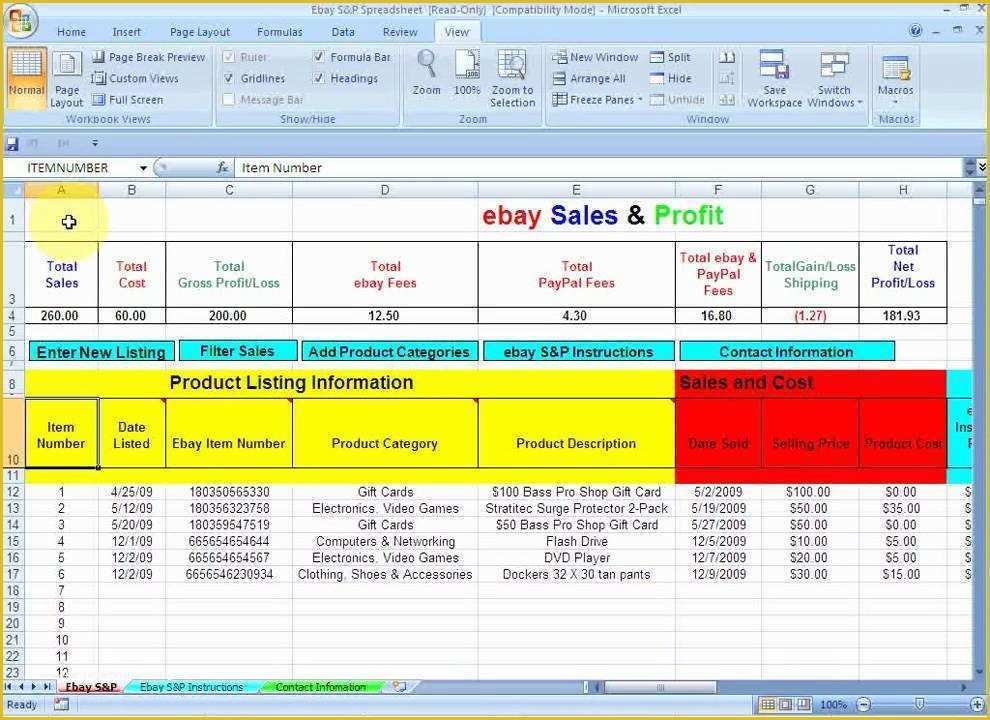 Ebay Selling Templates Free Of Ebay Selling Spreadsheet Template