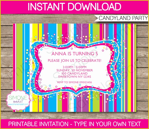 Editable Birthday Invitations Templates Free Of Candyland Party Invitations Template